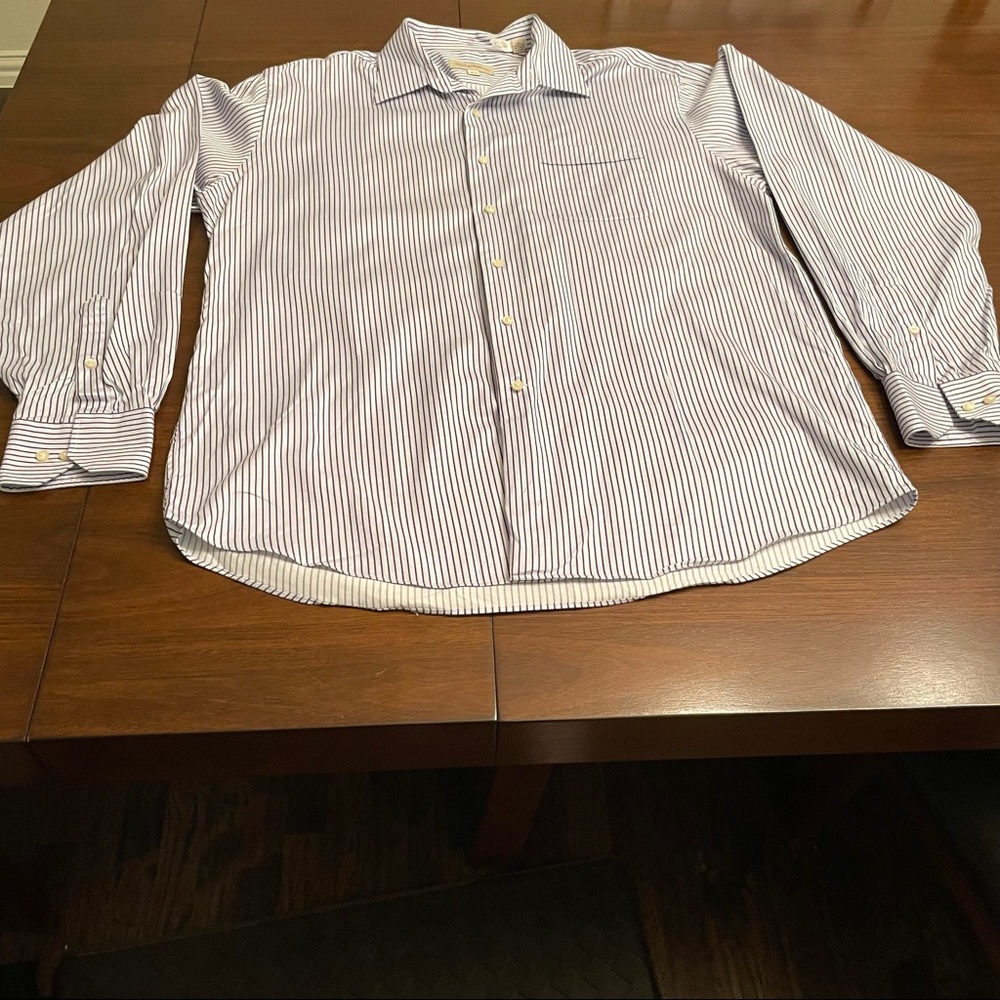 Tommy Bahama Mens Dress Shirt Purple White Stripe Pocket 100% Cotton 16.5 36-37